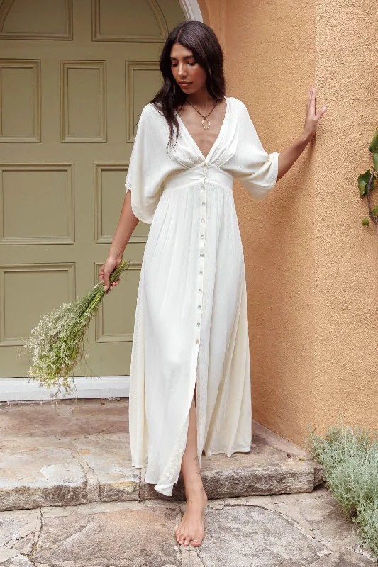 Weekend Wonders Paradise Found V-Neck Button Maxi Dress Natural