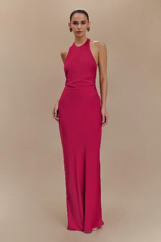 Weekend Markdowns Rinna Satin Halter Maxi Dress - Pink Cherry