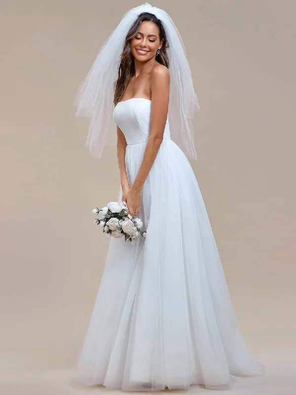 Romantic Back-laced Adjustable Strapless A-Line Tulle Wedding Dress