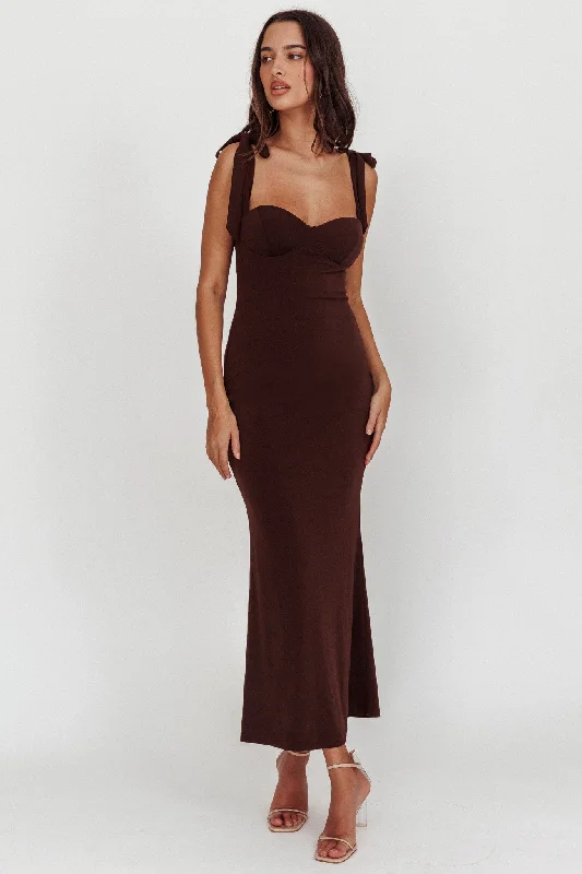 Get It Now Rose Garden Tied Shoulder Maxi Dress Brown