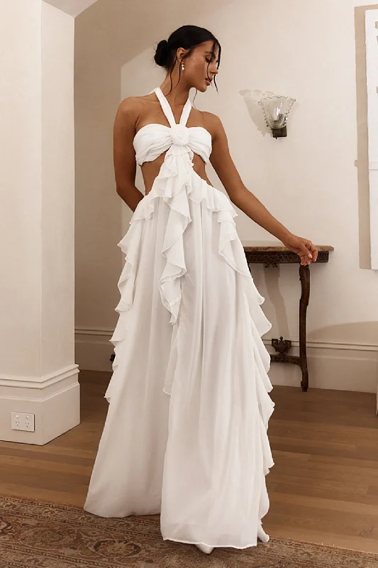 Best Price Ever Santiago Cut-Out Ruffle Maxi Dress White