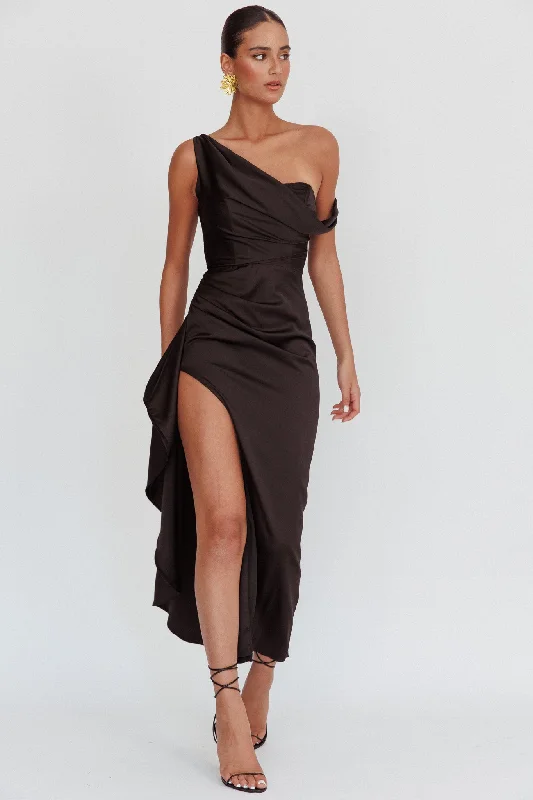 Today's Offer Sensations Off Shoulder Satin Maxi Dress Black