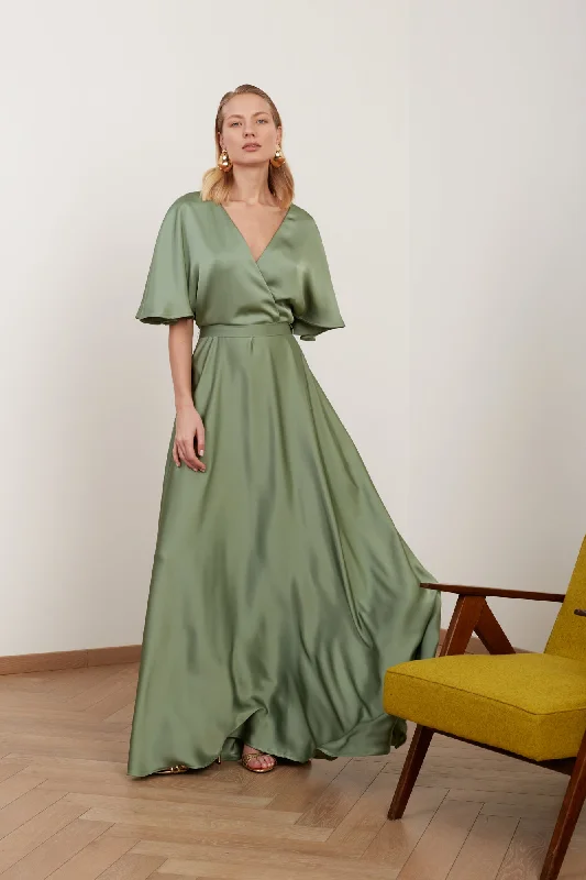 Weekend Exclusive Discounts SOLENE sage green satin long wedding guest dress