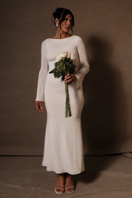 Limited Time Bargain Tarna Slinky Fishtail Maxi Dress - Ivory