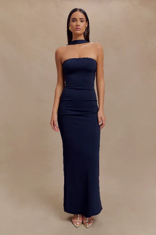Best Deal of the Day Velma Halter Collar Maxi Dress - Dark Navy