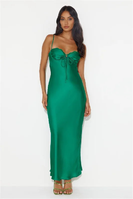 Weekend Price Breaks Winery Wedding Satin Maxi Dress Green
