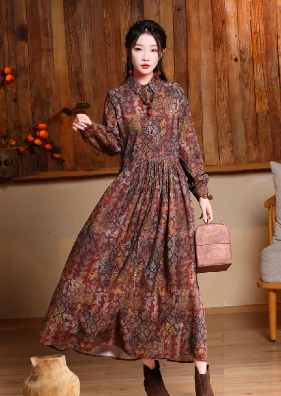 Limited-Time Discount women's fashionable printed lapel long dress