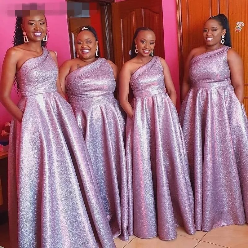 Weekend Super Sale Frenzy A Line Long African One Shoulder Puple Sequin Bridesmaid Dresses Party Dress