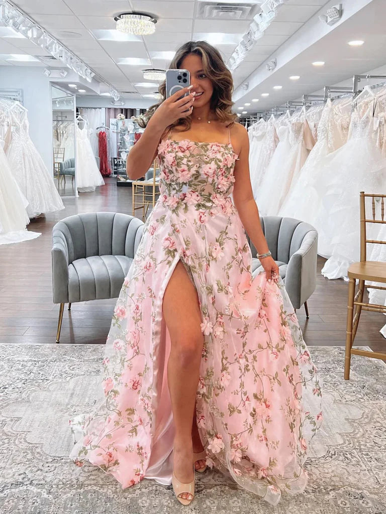 Today’s Flash Sale A Line Pink Floral Long Prom Dresses with High Slit, Long Pink Formal Graduation Evening Dresses with 3D Flowers Today’s Flash Sale A Line Pink Floral Long Prom Dresses with High Slit, Long Pink Formal Graduation Evening Dresses with 3D Flowers
