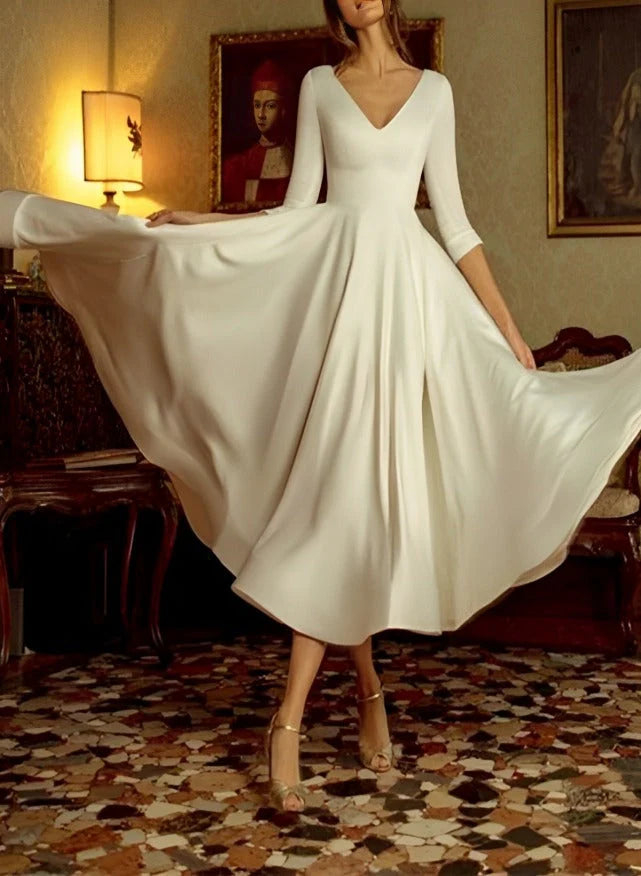 One-Stop Shop Sale A-line/Princess V-neck Tea Long Wedding Dress