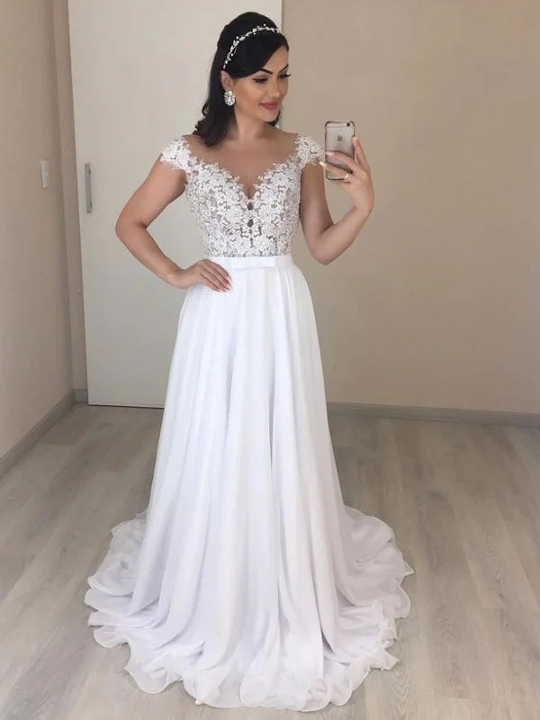 Weekend Discount Extravaganza A Line Round Neck Backless White Prom Dresses, Backless White Wedding Formal Evening Dresses