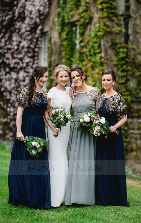 Weekend Exclusive Discounts A-Line Short Sleeve Bridesmaid Dress with Beading