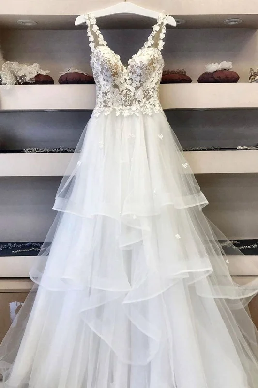 Shop & Get More A Line V Neck White Lace Long Prom Dresses, Beaded White Lace Wedding Dresses, White Formal Evening Dresses Shop & Get More A Line V Neck White Lace Long Prom Dresses, Beaded White Lace Wedding Dresses, White Formal Evening Dresses