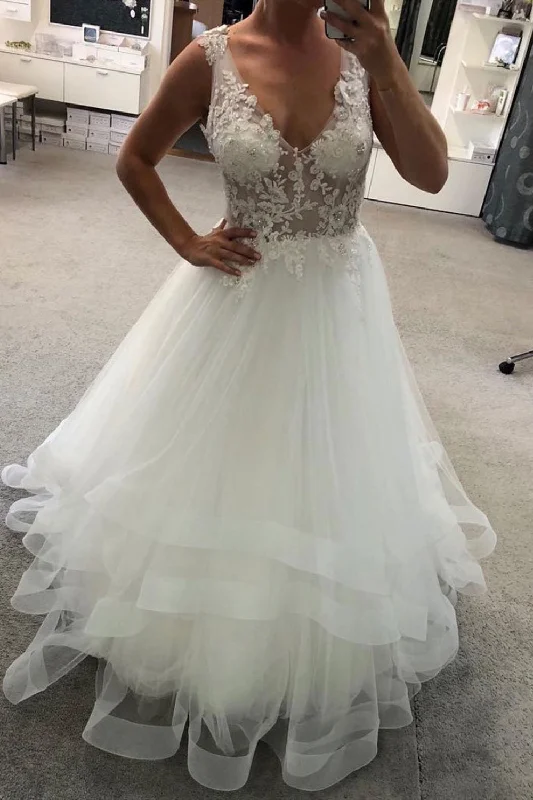 Flash Discounts A Line V Neck White Lace Long Prom Dresses, White Lace Wedding Dresses, Long White Formal Evening Dresses Flash Discounts A Line V Neck White Lace Long Prom Dresses, White Lace Wedding Dresses, Long White Formal Evening Dresses