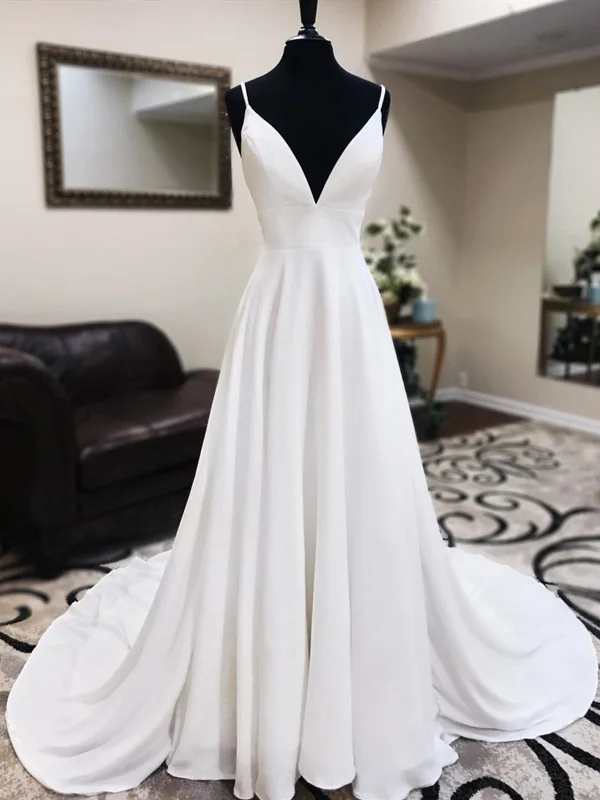 Weekend Shopping Fever A Line V Neck White Satin Prom Dress with Lace Back, V Neck White Lace Wedding Dresses Weekend Shopping Fever A Line V Neck White Satin Prom Dress with Lace Back, V Neck White Lace Wedding Dresses