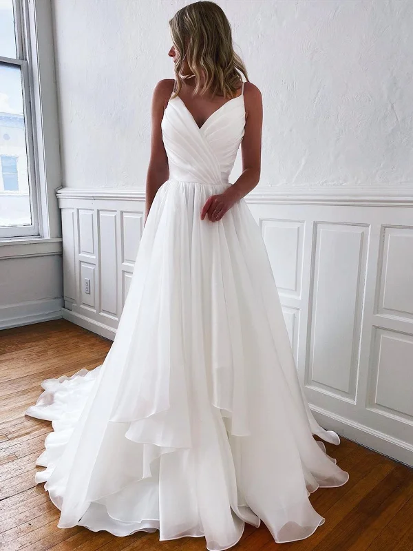 Weekend Shopping Spree A Line V Neck White Wedding Dresses, V Neck White Prom Formal Dresses Weekend Shopping Spree A Line V Neck White Wedding Dresses, V Neck White Prom Formal Dresses