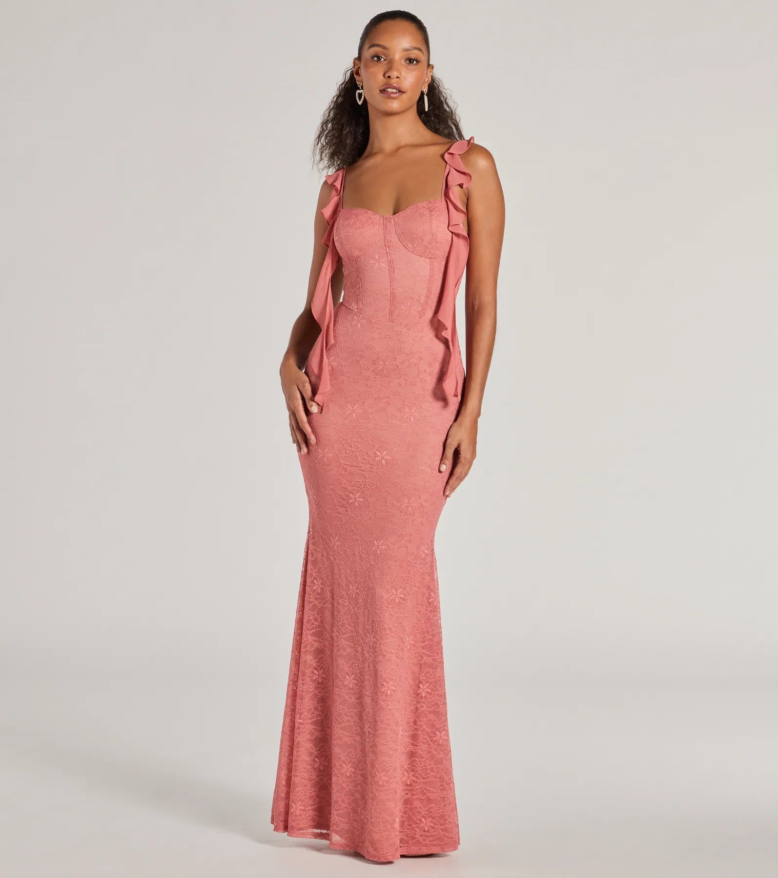 Weekend Bonanza Alanna Ruffled Lace Corset Mermaid Dress