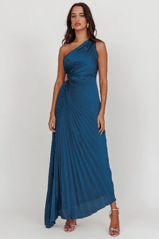 Time-Sensitive Offer Amelie One-Shoulder Accordion Pleat Maxi Dress Teal