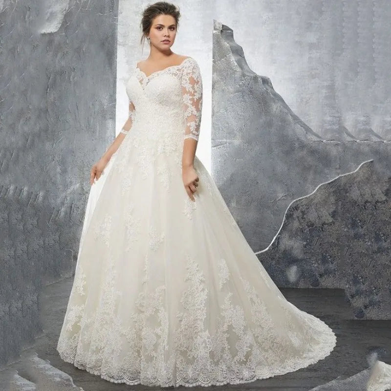 Unbeatable Prices Applique Lace Plus Size A-Line Wedding Dress WD4008