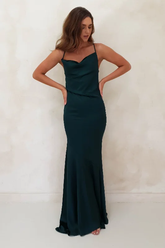 Weekend Shopping Deals Asiah Satin Draped Back Gown | Emerald Green