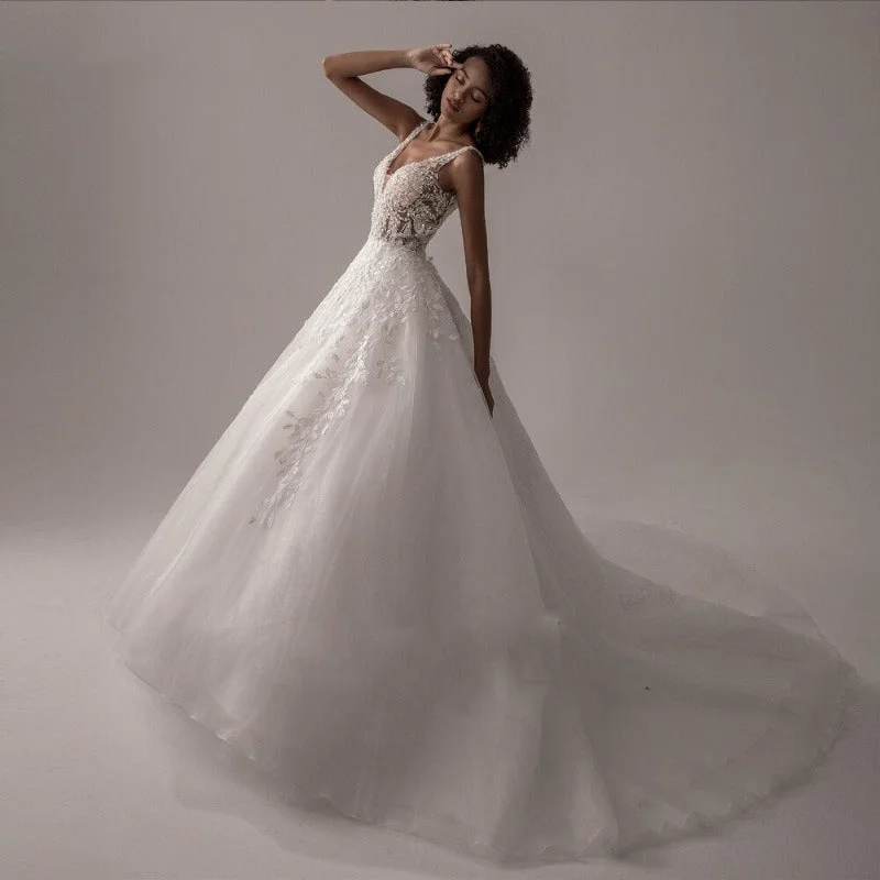 Weekend Offers and Savings Ball Gown Tulle Lace Boho Wedding Gown WD4003
