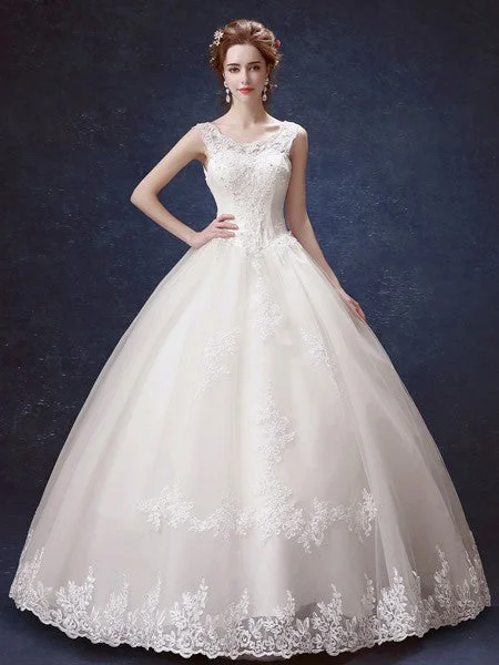 Weekend Best Price Deals Ball Gown Wedding Dresses Scoop Lace-up Appliques Bowknot Big Bridal Gown JKW191