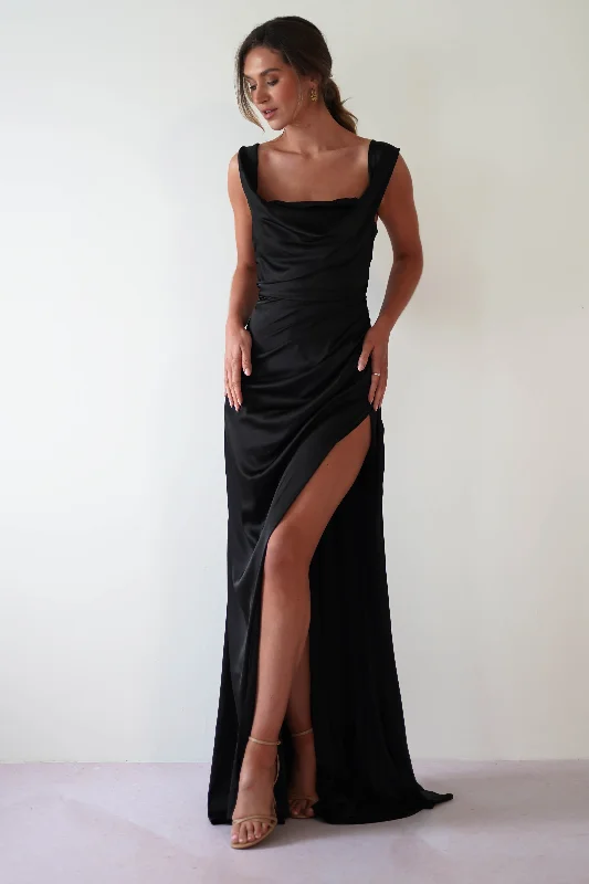 Flash Discounts Beth Draped Silky Satin Gown | Black