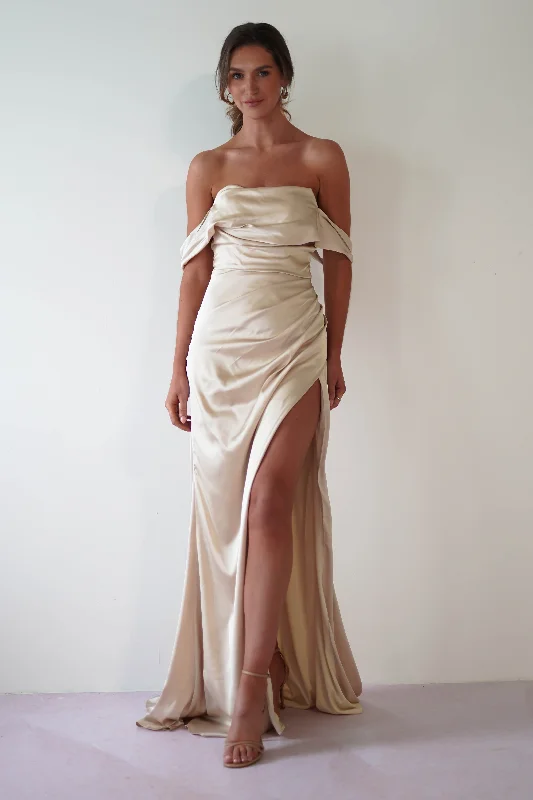 Weekend Super Savings Beth Draped Silky Satin Gown | Champagne