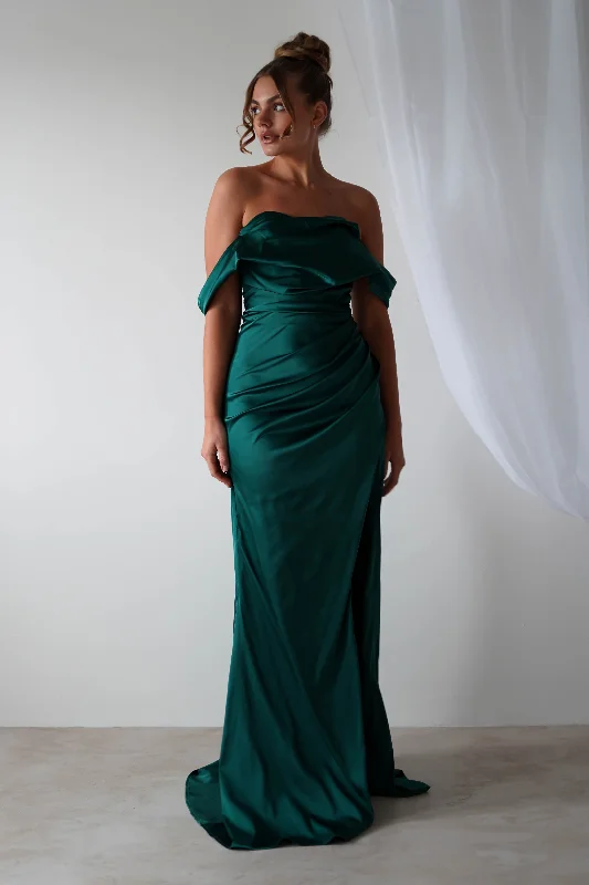Weekend Specials Galore Beth Draped Silky Satin Gown | Green