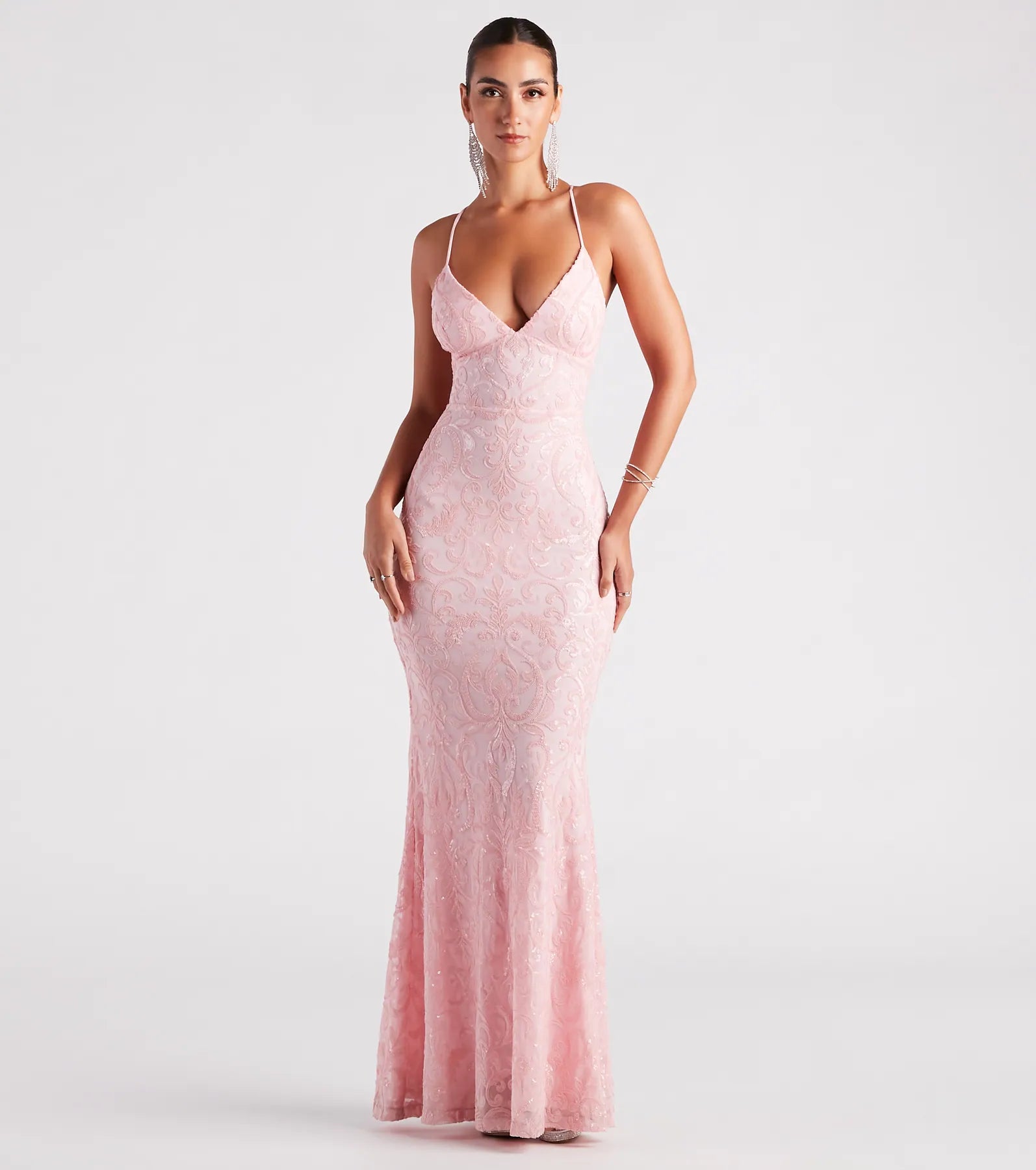 Weekend Special Sale Bethanie Formal Sequin V-Neck Mermaid Dress