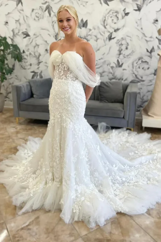 Weekend Limited-Time Offers White Charming Off Shoulder Tulle Appliques Wedding Dress,DP990 Weekend Limited-Time Offers White Charming Off Shoulder Tulle Appliques Wedding Dress,DP990
