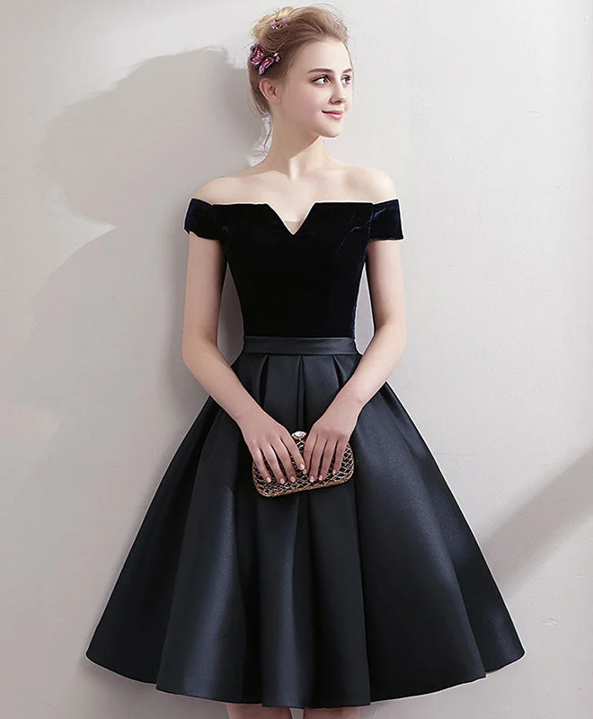 Weekend Sale Day Black Satin Short Prom Dress, Black Homecoming Dress