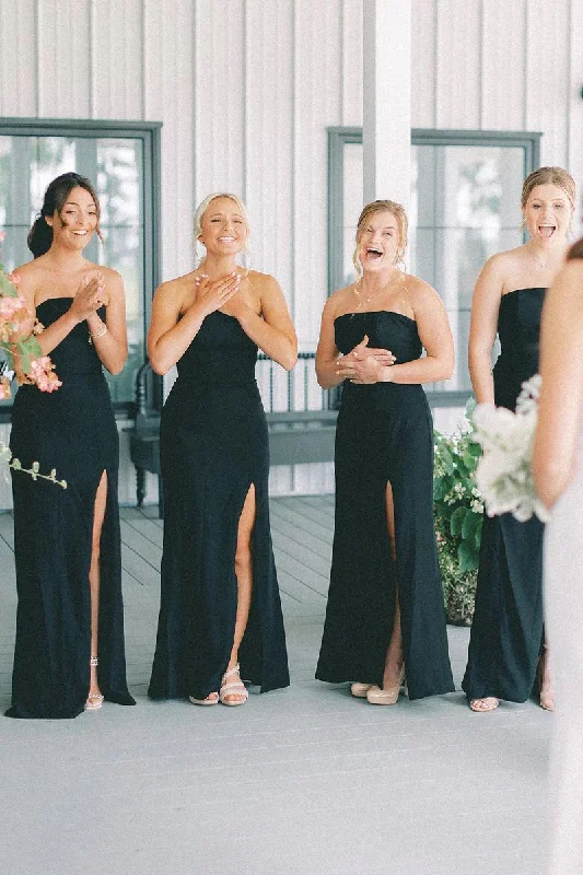 Shop & Save More Black Strapless Long Bridesmaid Dresses