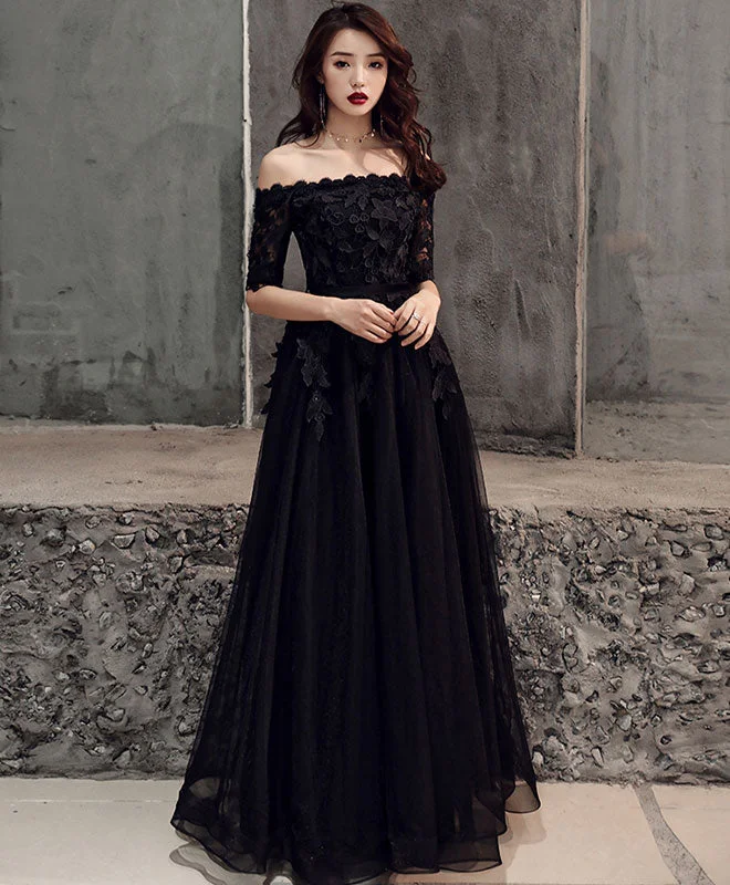 Weekend Mega Sale Event Black Tulle Lace Long Prom Dress, Black Tulle Evening Dress