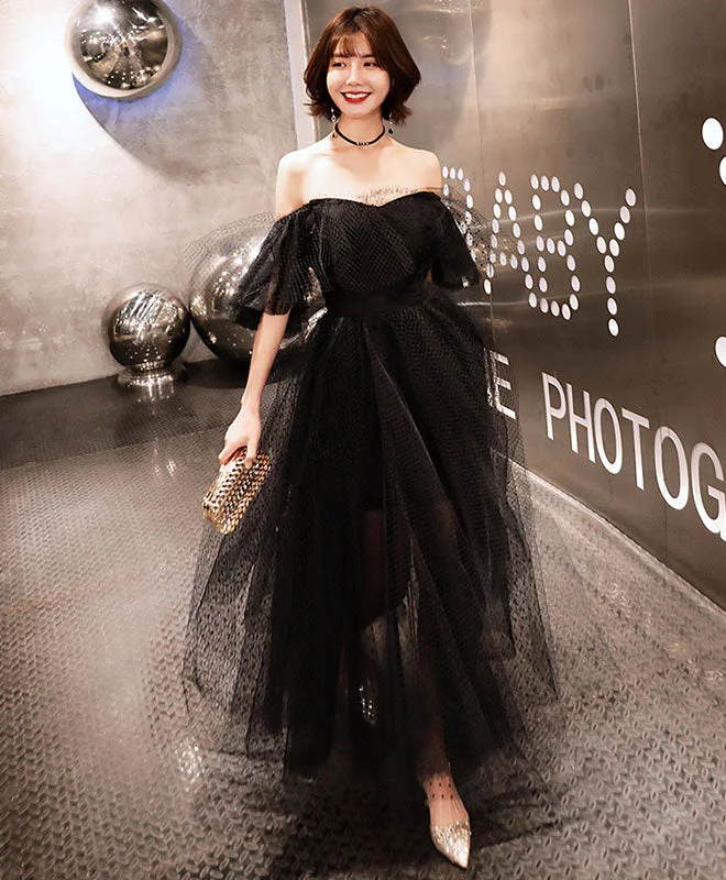 Limited-Time Deal Black Tulle Tea Length Prom Dress, Black Evening Dress
