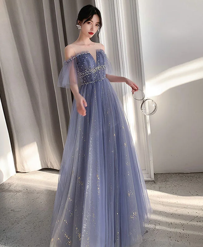 Limited Time Bargain Blue Tulle Lace Long Prom Dress Blue Tulle Lace Evening Dress
