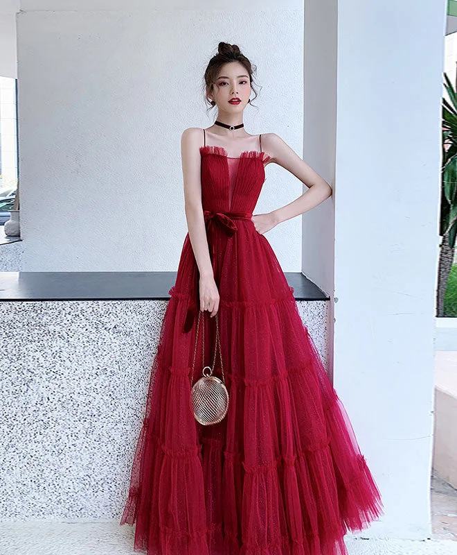 Best Price Ever Burgundy A-Line Tulle Long Prom Dress Burgundy Tulle Formal Dress