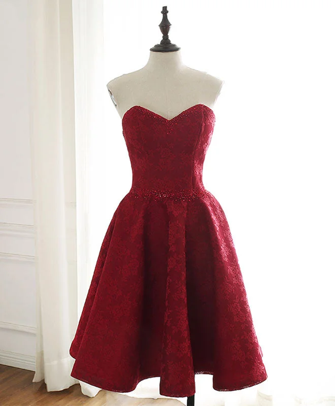 Massive Sale Event Burgundy Sweetheart Lace Short Prom Dress Burgundy Homecoming Dress