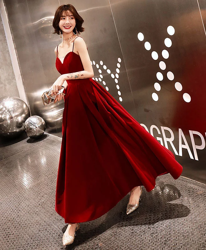 The Big Clearance Burgundy Sweetheart Tea Length Prom Dress, Burgundy Bridesmaid Dress
