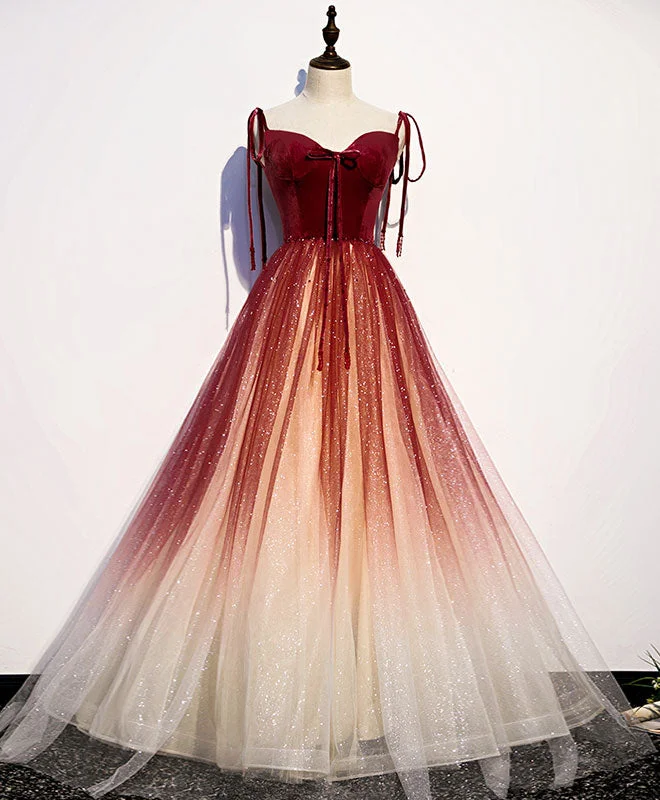 Exclusive Pricing Burgundy Sweetheart Tulle Long Prom Dress Burgundy Evening Dress