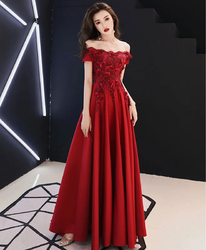 Weekend Flash Savings A-Line Burgundy Tulle Lace Long Prom Dress, Burgundy Tulle Bridesmaid Dress