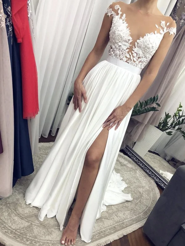Weekend Buy More Save More Cap Sleeves White Lace Wedding Dress, Cap Sleeves White Lace Formal Evening Prom Dresses