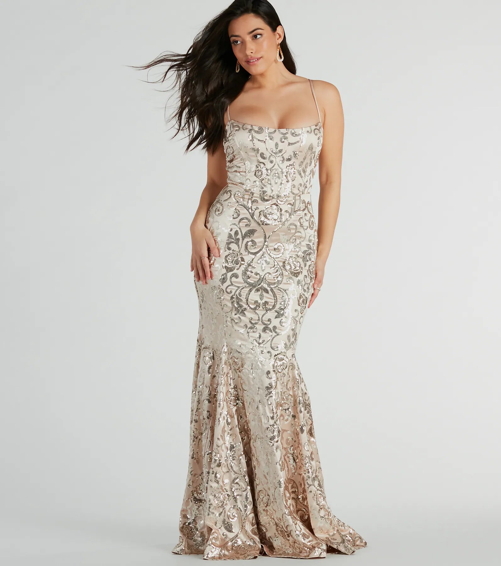 Shop & Save Now Carly Lace-Up Mermaid Sequin Satin Formal Dress