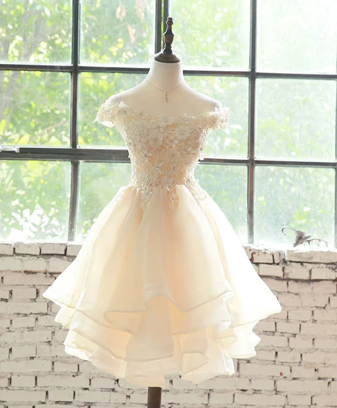 Instant Discount Champagne Lace Tulle Short Prom Dress, Homecoming Dress
