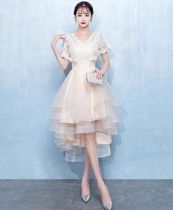 Weekend Bargain Deals Champagne Tulle Lace Short Prom Dress, Homecoming Dress