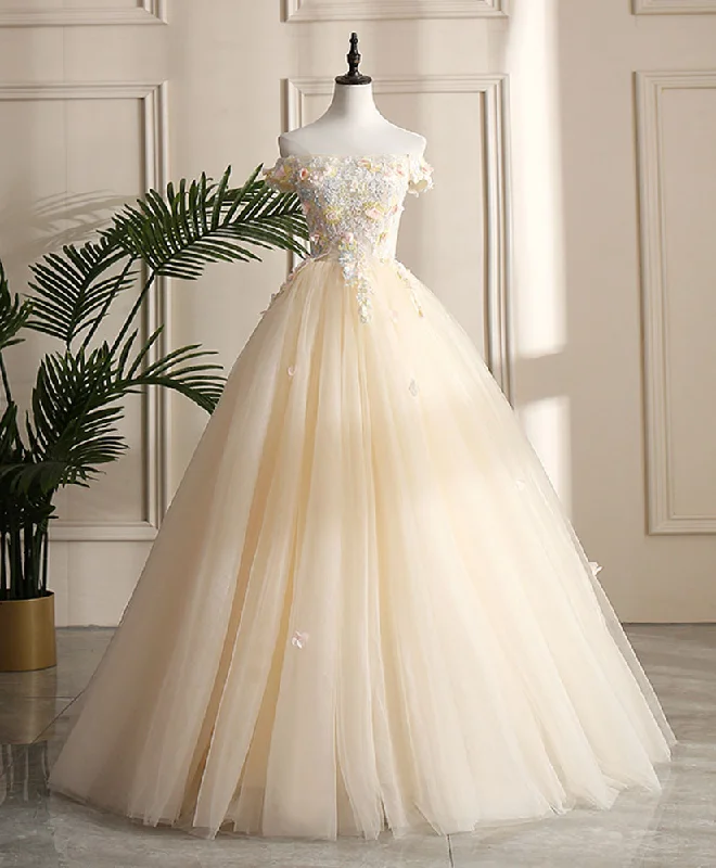 Today's Offer Champagne Tulle Off Shoulder Lace Long Prom Dress ,Sweet 16 Dress