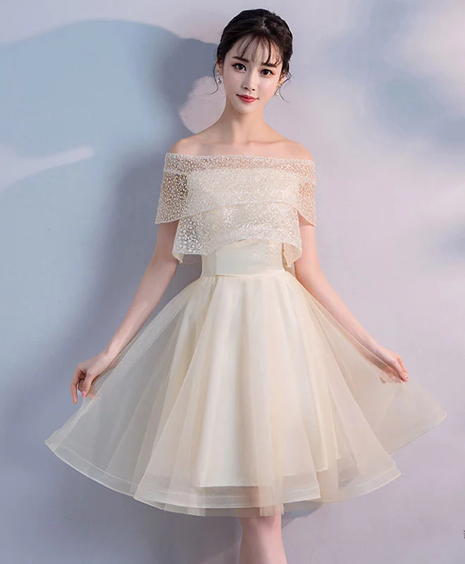 Today’s Special Discount Champagne Tulle Short Prom Dress, Champagne Homecoming Dress