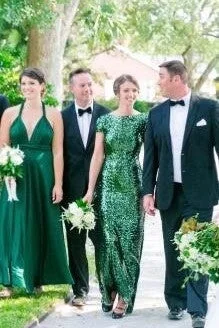 Weekend Promo Offers Green Sequin Bridesmaid Dresses Long Emerald Wedding Guests Dress Draped