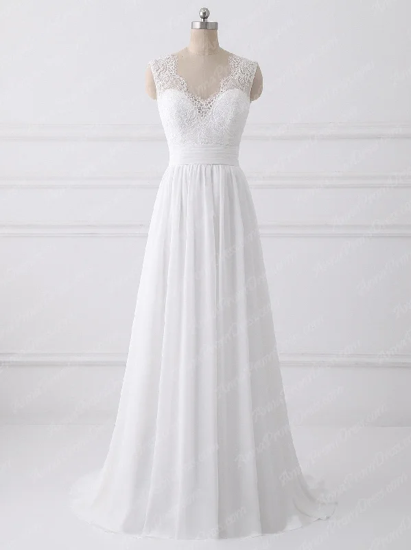 Unbeatable Flash Deals Cheap Wedding Dresses V-neck Aline Short Train Open Back Lace Simple Bridal Gown JKW224