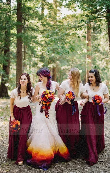 Weekend Bargain Time Chiffon Long Bridesmaid Dresses With Lace